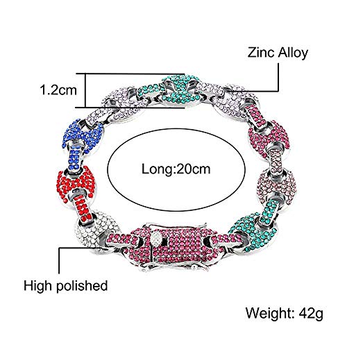 LuBHnna 12MM Mens Mariner Link Pulsera de Cadena Diamante simulado Iced out Coffee Bead en Forma de Pulsera de circón de Color Hip Hop Jewelry