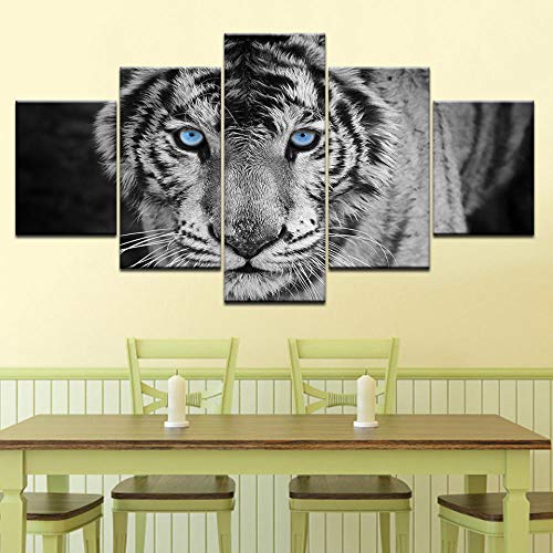 Lucellgh Cuadro sobre Lienzo 5 Piezas Tigre Blanco Tejido No Tejido Impresión Artística Imagen Gráfica Decoracion De Pared 200Cmx100Cm