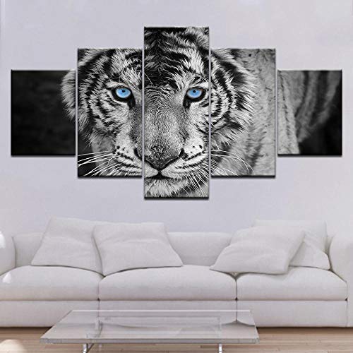 Lucellgh Cuadro sobre Lienzo 5 Piezas Tigre Blanco Tejido No Tejido Impresión Artística Imagen Gráfica Decoracion De Pared 200Cmx100Cm
