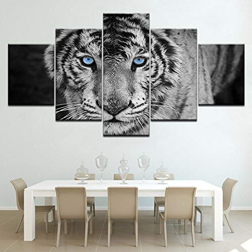 Lucellgh Cuadro sobre Lienzo 5 Piezas Tigre Blanco Tejido No Tejido Impresión Artística Imagen Gráfica Decoracion De Pared 200Cmx100Cm