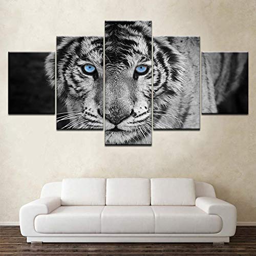 Lucellgh Cuadro sobre Lienzo 5 Piezas Tigre Blanco Tejido No Tejido Impresión Artística Imagen Gráfica Decoracion De Pared 200Cmx100Cm