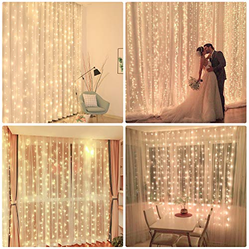 Luces de Cadena de Cortina, 3x3㎡ 300 Luces de Cadena de Ventana LED Impermeables 31V, para Ambientes de Bodas al Aire Libre, Fiesta, Navidad, Decoración de Dormitorio, Blanco Cálido