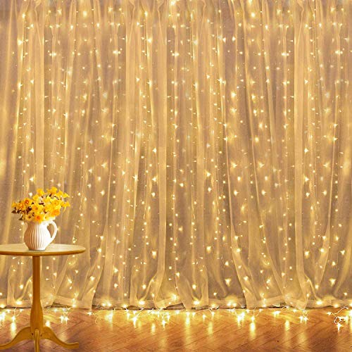 Luces de Cadena de Cortina, 3x3㎡ 300 Luces de Cadena de Ventana LED Impermeables 31V, para Ambientes de Bodas al Aire Libre, Fiesta, Navidad, Decoración de Dormitorio, Blanco Cálido