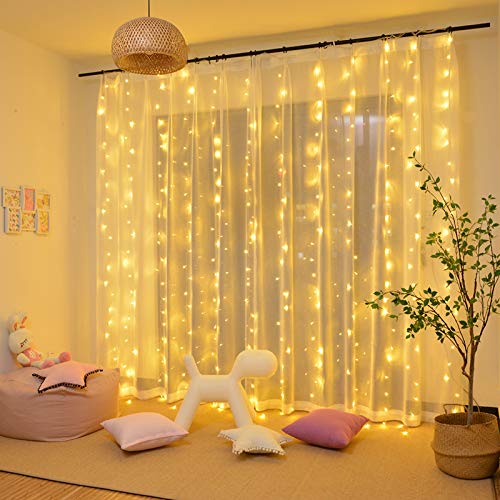 Luces de Cadena de Cortina, 3x3㎡ 300 Luces de Cadena de Ventana LED Impermeables 31V, para Ambientes de Bodas al Aire Libre, Fiesta, Navidad, Decoración de Dormitorio, Blanco Cálido