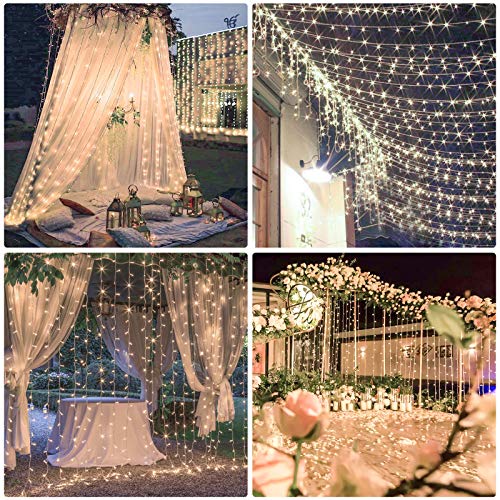 Luces de Cadena de Cortina, 3x3㎡ 300 Luces de Cadena de Ventana LED Impermeables 31V, para Ambientes de Bodas al Aire Libre, Fiesta, Navidad, Decoración de Dormitorio, Blanco Cálido