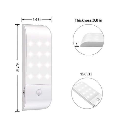 Luces de Noche LED,GPISEN Pack de 2 Luces con Sensor de Movimiento,Lámpara Nocturna USB Recargable,Luz inalambrica cálida para Escaleras, Guardarropa, Porche, Armario, Cocina, Dormitorio