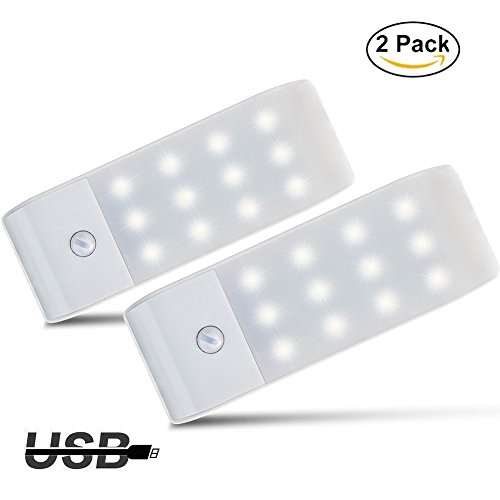 Luces de Noche LED,GPISEN Pack de 2 Luces con Sensor de Movimiento,Lámpara Nocturna USB Recargable,Luz inalambrica cálida para Escaleras, Guardarropa, Porche, Armario, Cocina, Dormitorio