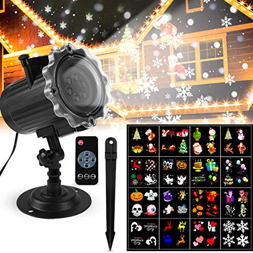 Luces Proyector Navidad LED Luces Proyector Exterior/Interiores Iluminación de Proyector de Jardín Lámpara de Proyector con 16 HD Patrones con Mando a Distancia para Navidad