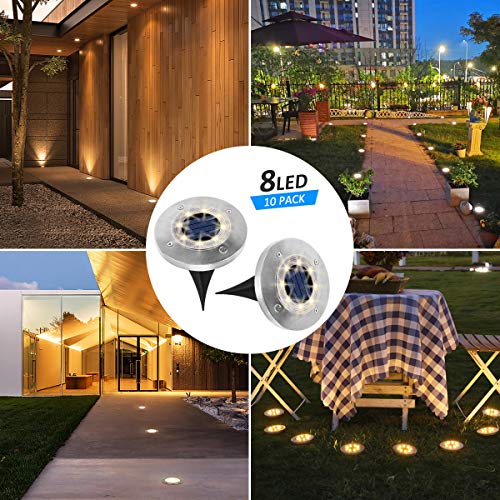 Luces Solares para Exterior,VIFLYKOO Luz Focos led Exterior Solar Luz de Jardin IP65 impermeable Lámpara de exterior acero inoxidable para césped Camino Patio Jardín Lámpara -Blanco cálido