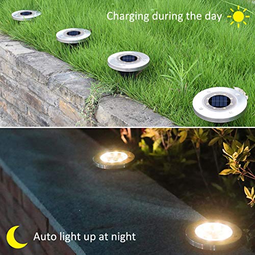 Luces Solares para Exterior,VIFLYKOO Luz Focos led Exterior Solar Luz de Jardin IP65 impermeable Lámpara de exterior acero inoxidable para césped Camino Patio Jardín Lámpara -Blanco cálido