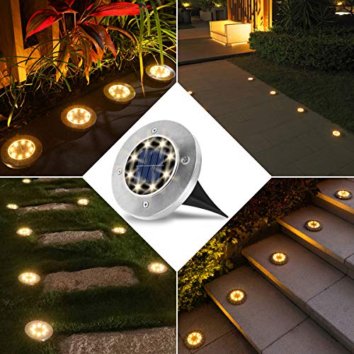 Luces Solares para Exterior,VIFLYKOO Luz Focos led Exterior Solar Luz de Jardin IP65 impermeable Lámpara de exterior acero inoxidable para césped Camino Patio Jardín Lámpara -Blanco cálido