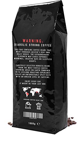 LUCIFER'S ROAST Espresso de KIQO de Italia - 1kg - café extremadamente fuerte - bajo en ácido - 100% Robusta - tostado a mano en lotes pequeños (café molido, 1000g)