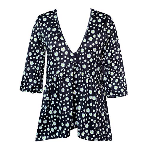 Luckycat Bohemia Blusa de Mujer Camiseta Mujer Manga Larga Talla Grande Verano Otoño Casual con Flecos Borlas Algodón T Shirt Top Cuello en V Low Cut Sexy Camisetas y Tops Pullover
