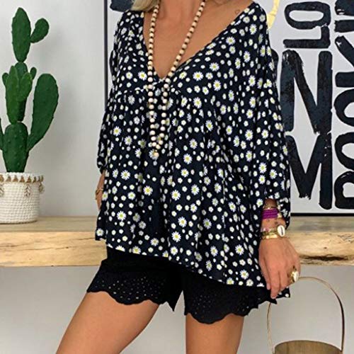 Luckycat Bohemia Blusa de Mujer Camiseta Mujer Manga Larga Talla Grande Verano Otoño Casual con Flecos Borlas Algodón T Shirt Top Cuello en V Low Cut Sexy Camisetas y Tops Pullover