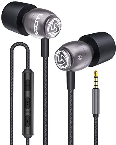 LUDOS Clamor Auriculares con Micrófono y Cable, Cascos Espuma de Memoria, Cable Reforzado, Graves y Control de Volumen Earphones para Mi, Xiaomi, iPhone, Samsung, Huawei, Ordenador, Portátil, PC