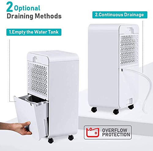 LUKO 12L Deshumidificador Silencioso Compactos Portátil 1 Botón 3 Modo Fácil de Controlar Parada Automática Deshumidificador Habitacion con Desague Bajo Consumo Deshumificadores de Humedad180W/0,95A