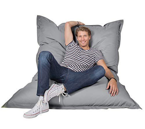 Lumaland PUF otomano Puff XXL 140 x 180 cm 380l con Relleno Innovador Maxi Puff Interior Exterior Gris