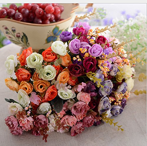 LumenTY Ramo de rosas artificiales de seda cada pack tiene 7 ramas con 21 flores falsa ideal para bodas /fiestas/cocinas y decoración del hogar