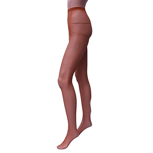 LUOEM Medias de Rejilla de Cintura Alta Elásticas Pequeño Malla para Mujer (Caramelo)
