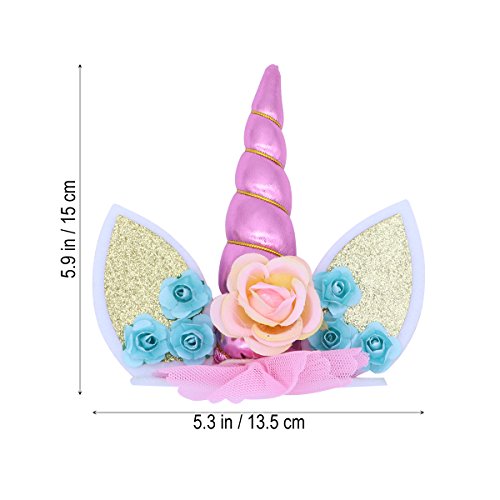 LUOEM Unicorn Cake Cake Topper con unicornio cuerno orejas y flores Cake Decorativo Cupcake Topper cumpleaños Baby Shower unicornio tema fiesta suministros (rosa)