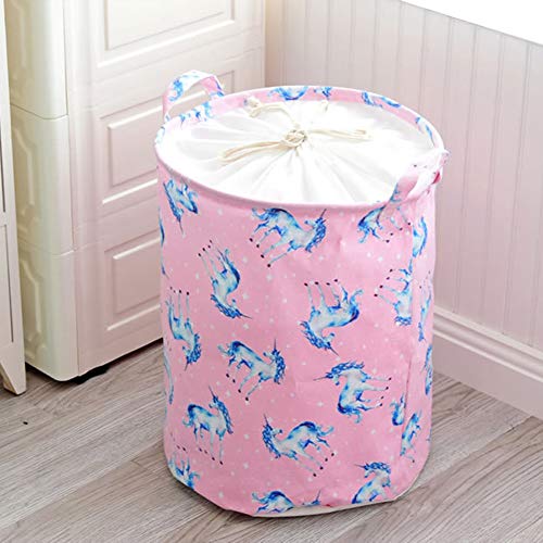 LUONE Cesta de lavadero, Impermeable a Prueba de Polvo Cesto de lavandería algodón de Lino través de babor Ropa Sucia Bolsa Juguetes para el hogar Artículos para la Cesta del almacenaje,Rosado