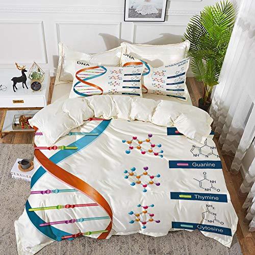 Luoquan Juego de Cama, Microfibra,Educativo, ADN Bases Química Bioquímica Biotecnología Ciencia Símbolo en Espiral Genético, Multicolor,1 Juego de Funda nórdica 240 x 2602 Fundas de Almohada 50x80cm