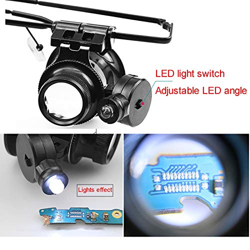 Lupa De 20 Aumentos En La Cabeza Reparación De Lupa Led Pequeña Maquinaria Adecuado for Identificación De Joyas, Reparación De Relojes Y Grabado.
