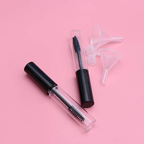 Lurrose 2 unids 10 ml Reutilizable vacío tubo de rímel con varita de pestañas Embudos Aceite de ricino Cepillo de pestañas Inserciones de goma Set DIY Mascara contenedor con tapa