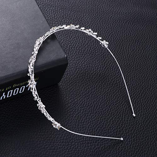 Lurrose 2pcs minimalista elegancia plata Rhinestones y perlas decoración hoja vid diadema para mujeres