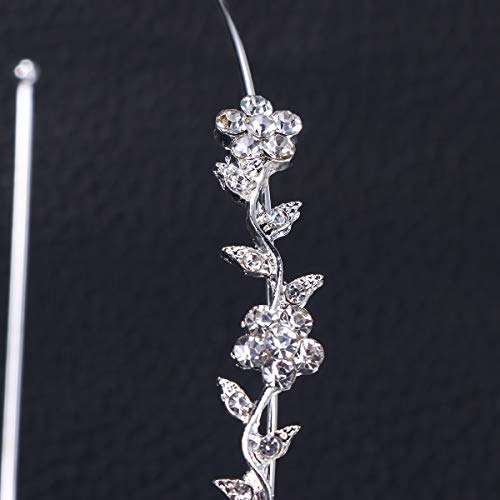 Lurrose 2pcs minimalista elegancia plata Rhinestones y perlas decoración hoja vid diadema para mujeres