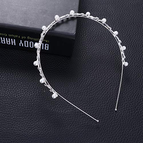 Lurrose 2pcs minimalista elegancia plata Rhinestones y perlas decoración hoja vid diadema para mujeres