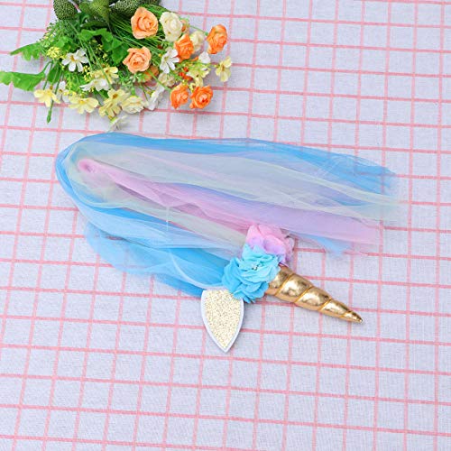 Lurrose Diadema de cuerno de unicornio con Velo y Flor Traje de disfraz de rendimiento de la etapa Banda de pelo para niños Niñas (Estilo A)