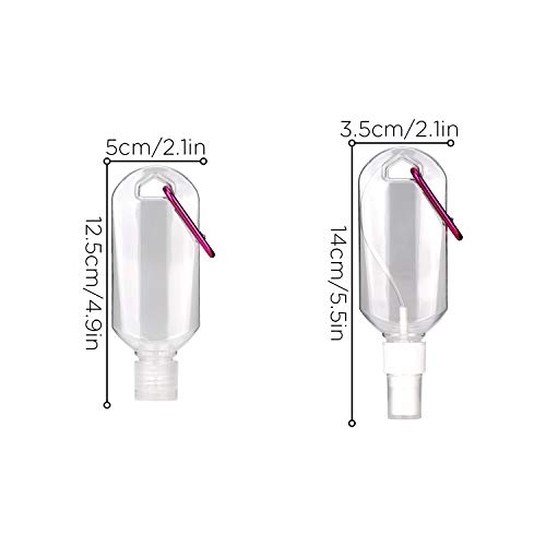 LUTER 6 Piezas 60ML Botellas de Plástico Transparente de Viaje de con Clips de Mosquetón - 3 Botellas Exprimibles, 3 Botellas de Aerosol, Envases de Líquido Vacíos Rellenables