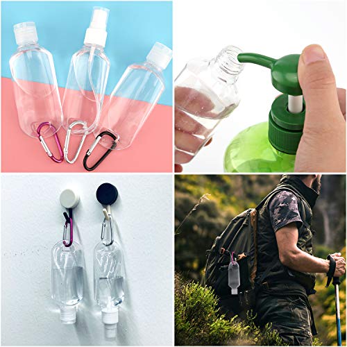 LUTER 6 Piezas 60ML Botellas de Plástico Transparente de Viaje de con Clips de Mosquetón - 3 Botellas Exprimibles, 3 Botellas de Aerosol, Envases de Líquido Vacíos Rellenables