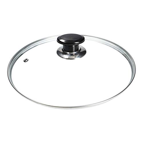LUTH Premium Profi Parts - Tapa de Vidrio Universal 16cm con manija y Borde Protector de Acero Inoxidable para ollas, sartenes, caserolas.
