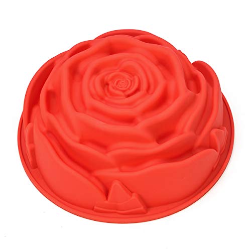 LUUFAN 9.4" Moldes Para Pan de Silicona Con Forma de Flor, Molde Para Hornear Grande con Forma de Rosa Para Pastel, Pan, Muffin, Tarta de Queso, Pastel(Rose-Red)
