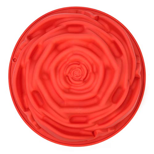 LUUFAN 9.4" Moldes Para Pan de Silicona Con Forma de Flor, Molde Para Hornear Grande con Forma de Rosa Para Pastel, Pan, Muffin, Tarta de Queso, Pastel(Rose-Red)