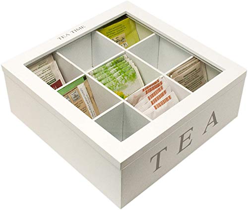 Luxe houten Theedoos Wit - Tea Time (9 vakken)