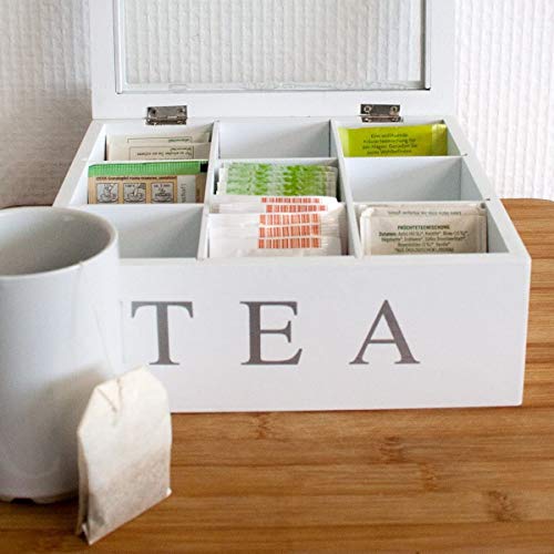 Luxe houten Theedoos Wit - Tea Time (9 vakken)