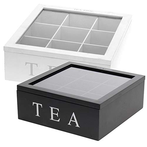 Luxe houten Theedoos Wit - Tea Time (9 vakken)