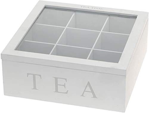 Luxe houten Theedoos Wit - Tea Time (9 vakken)