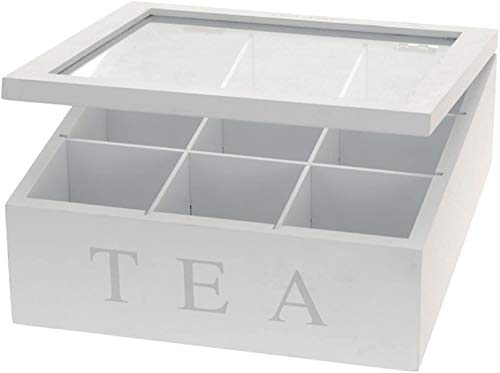 Luxe houten Theedoos Wit - Tea Time (9 vakken)