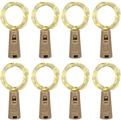 luz de Botella, Guirnaldas Luces LED con Corcho 2m 20 LED a Pilas, para Romántico Boda, Navidad, Fiesta, Hogar, Exterior, Jardín,Blanco Cálido(8 Pack） [Clase de eficiencia energética A+++]arm White