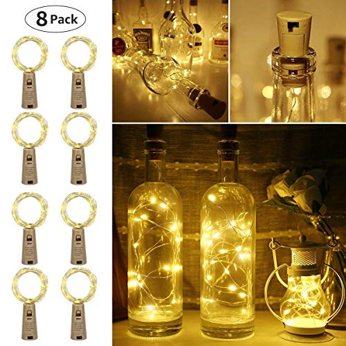 luz de Botella, Guirnaldas Luces LED con Corcho 2m 20 LED a Pilas, para Romántico Boda, Navidad, Fiesta, Hogar, Exterior, Jardín,Blanco Cálido(8 Pack） [Clase de eficiencia energética A+++]arm White