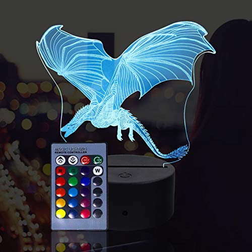 Luz de noche de dinosaurio 3D para niños Lámpara de ilusión 3D Multicolor con control remoto para sala de estar Bar Habitación Juguetes de regalo