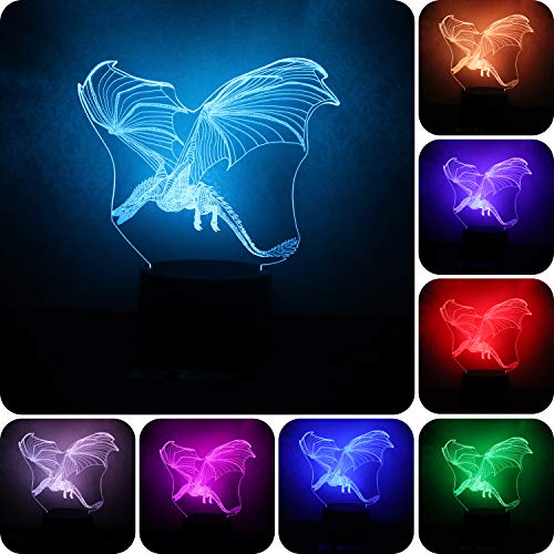 Luz de noche de dinosaurio 3D para niños Lámpara de ilusión 3D Multicolor con control remoto para sala de estar Bar Habitación Juguetes de regalo