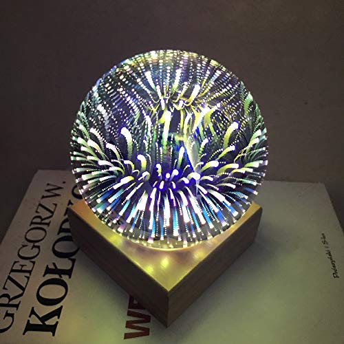 Luz de noche de fuegos artificiales 3D USB Power, lámpara de cristal Lámpara decorativa de bola de cristal mágica, luz de mesa de esfera colorida