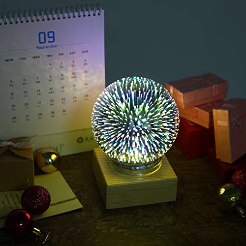 Luz de noche de fuegos artificiales 3D USB Power, lámpara de cristal Lámpara decorativa de bola de cristal mágica, luz de mesa de esfera colorida