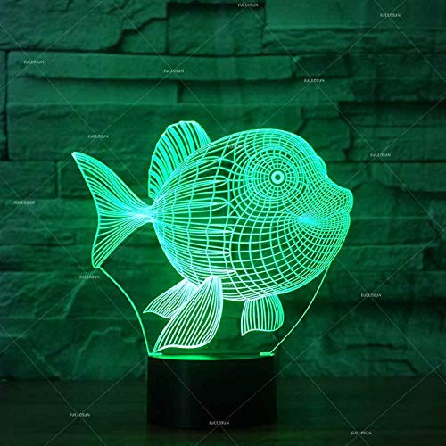 Luz de noche Luz de noche 3D Lámpara de ilusión Forma de pez LED USB Cambio de siete colores Luz de control remoto táctil