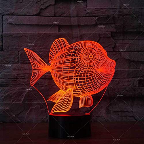 Luz de noche Luz de noche 3D Lámpara de ilusión Forma de pez LED USB Cambio de siete colores Luz de control remoto táctil
